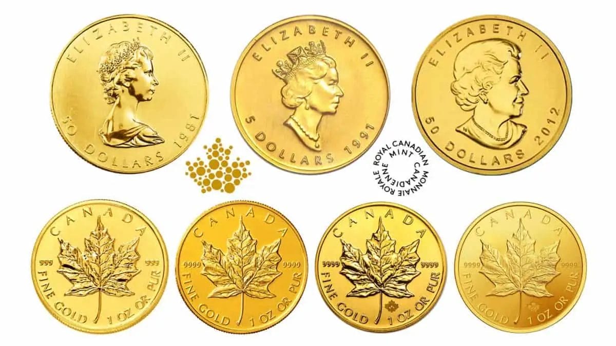 The different designs of Maple Leaf coins over the years