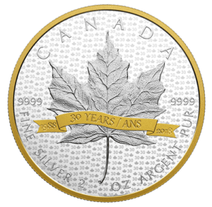 2018 $10 2oz Silver Maple Leaf Tribute to 30 Years - Pure Silver Coin