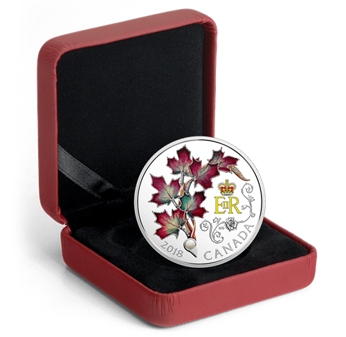 2018 $20 Queen Elizabeth II's Maple Leaves Brooch With Pearl - Pure Silver Coin