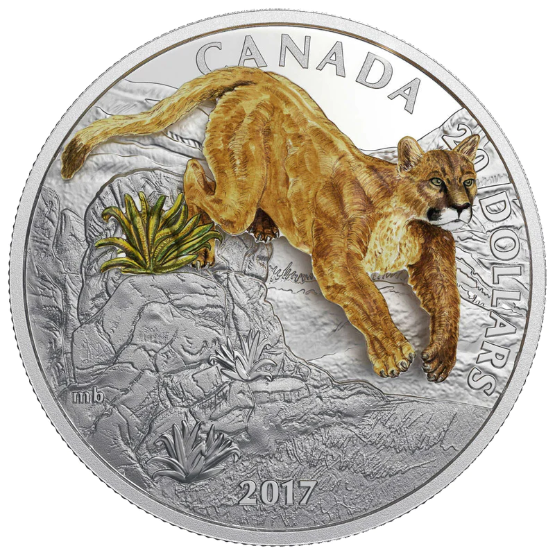 2017 $20 Leaping Cougar - Pure Silver 3D Coloured Coin