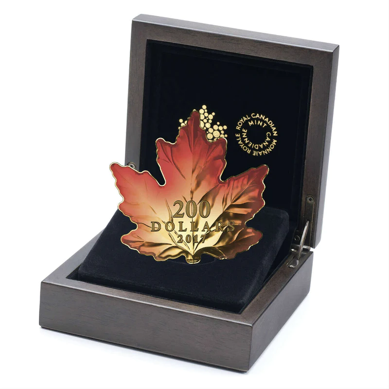 2017 $200 Autumn Fire Pure Gold Maple Leaf Shaped Coin (Low Mintage 600)