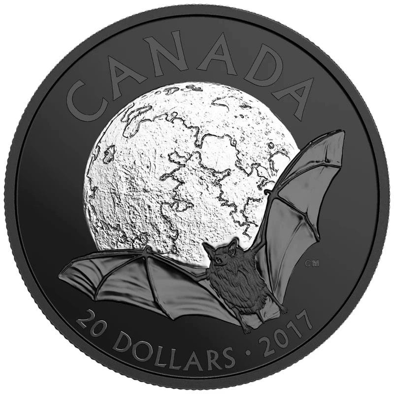 2017 $20 Nocturnal by Nature: The Little Brown Bat Rhodium Plated Pure Silver Coin