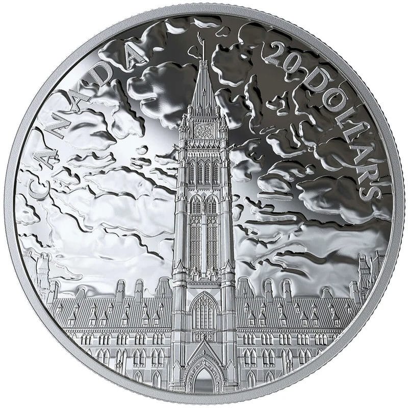 2019 $20 Lights On Parliament Hill Silver Coin with Blacklight