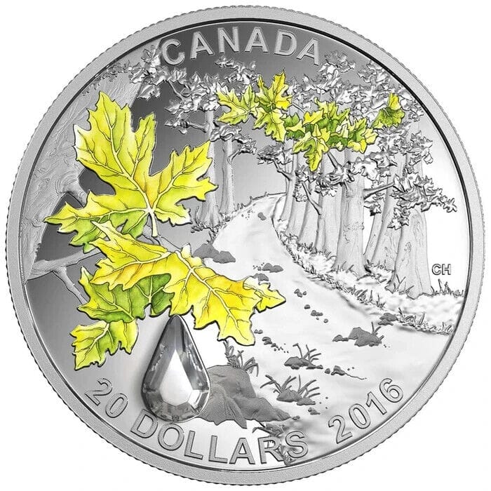 2016 $20 Jewel Of The Rain: Bigleaf Maple Silver Coin - 9999