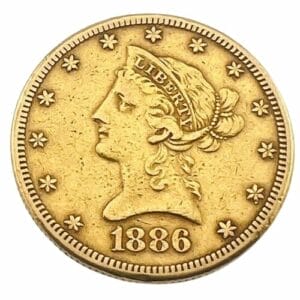 1886 S $10 Dollar Coronet Head Gold Coin with motto