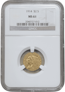 1914 $2.50 Indian Head Gold Coin MS61
