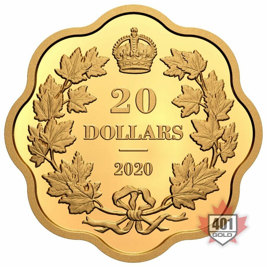 2018 $20 Iconic Maple Leaves Gold Plated Silver Scallop Coin