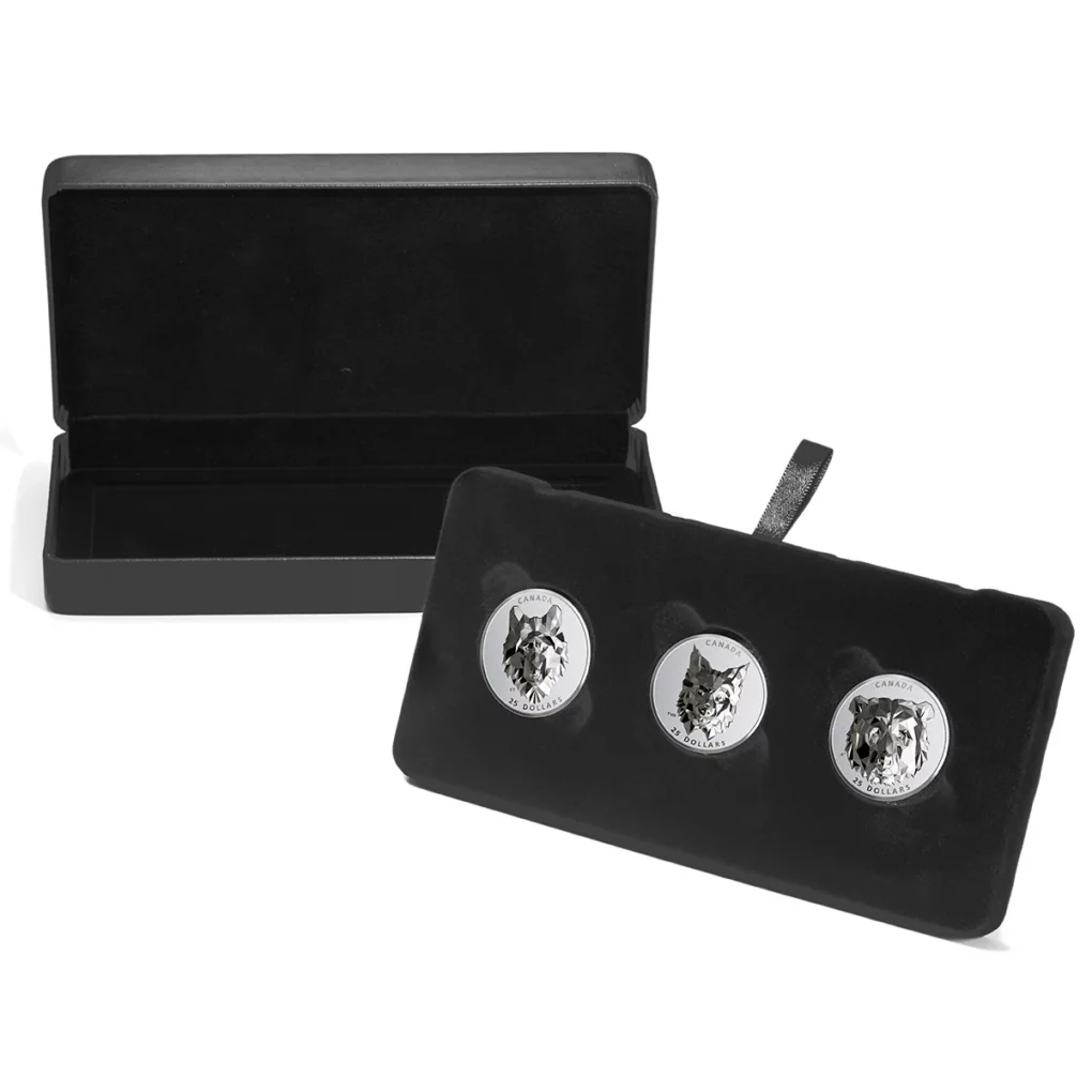 2019 $25 Multifaceted Animal Head Silver Set - 9999 (Wolf, Grizzly Bear, Lynx)