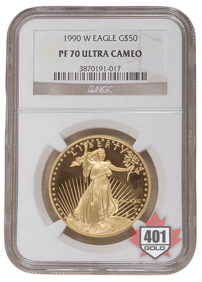 1990 $50 W Eagle 1 Oz Gold Coin PF70 Ultra Cameo