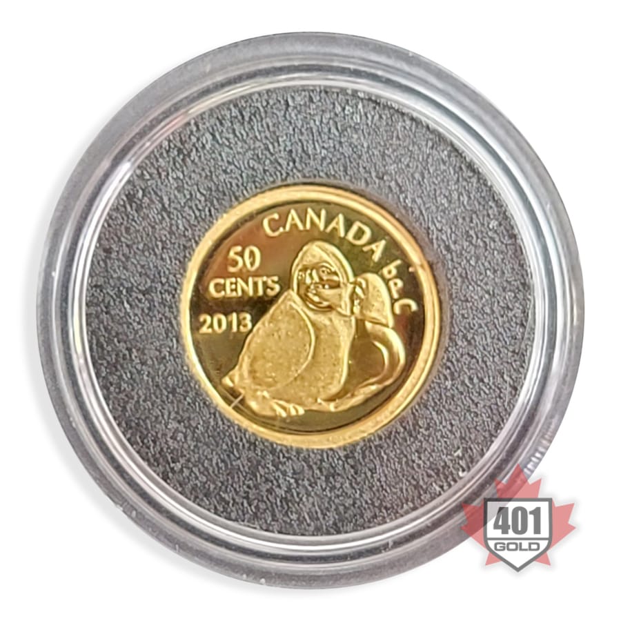 2013 $0.50 Owl Shaman Holding Goose Canadian Inuit Art Gold Coin Reverse