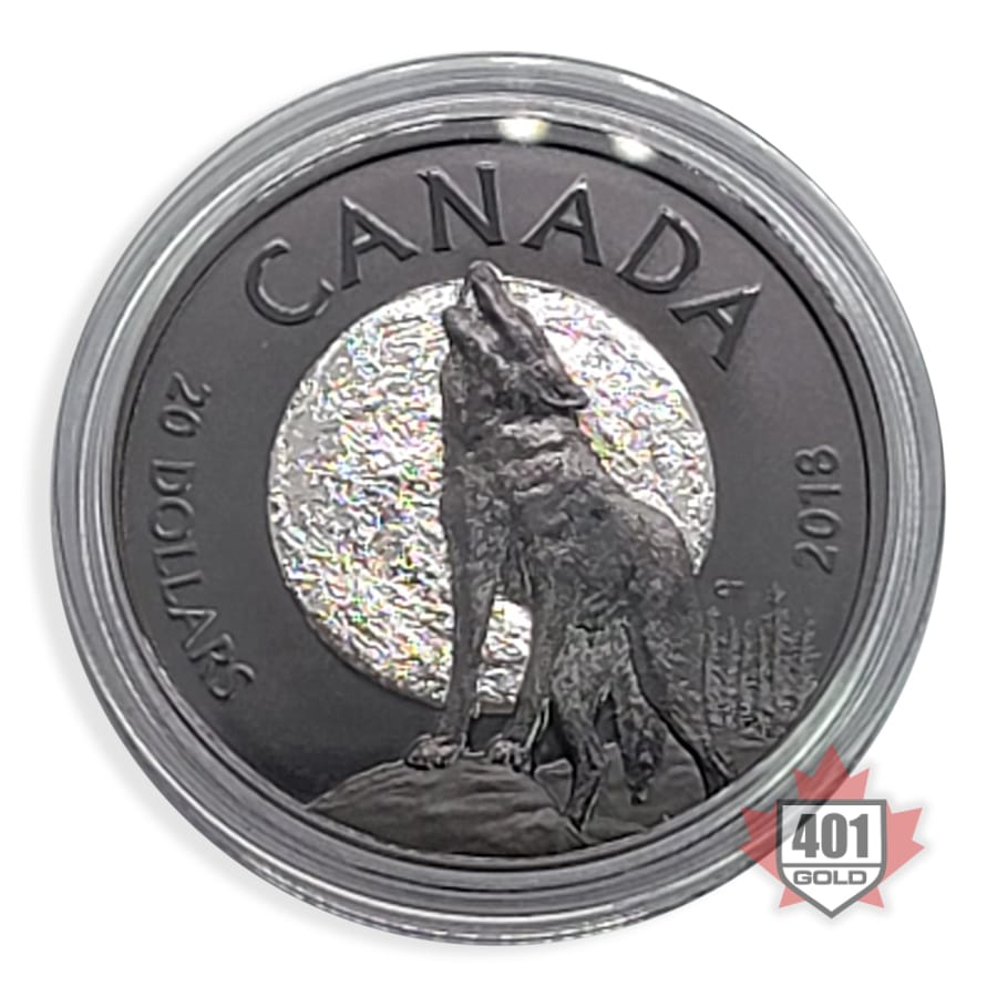 2018 $20 The Howling Wolf Rhodium Plated Pure Silver Coin