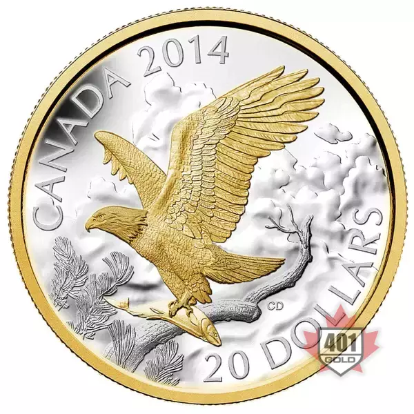 2014 $20 Perched Bald Eagle Silver Coin 9999