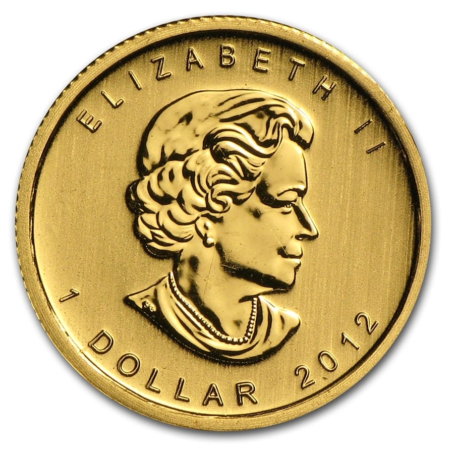 1/20th oz Gold Maple Leaf Coin Obverse (Random Year)
