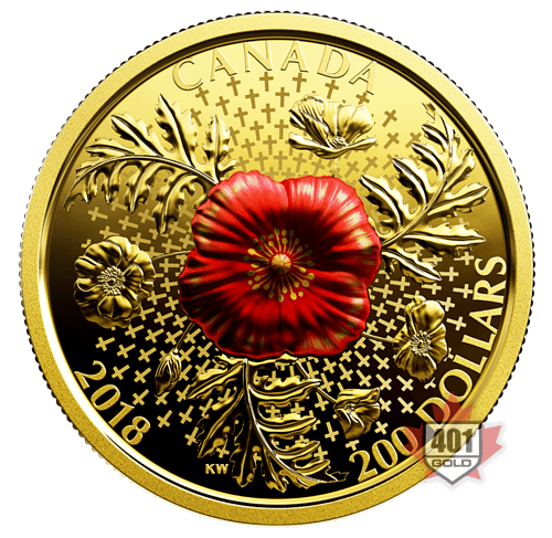 2018 $200 Armistice Poppy Pure Gold Coin Reverse