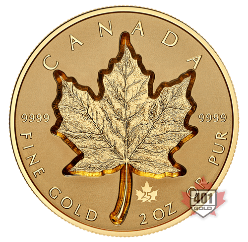 2021 $200 Super Incuse 2oz Gold Maple Leaf Pure Gold Coin Reverse