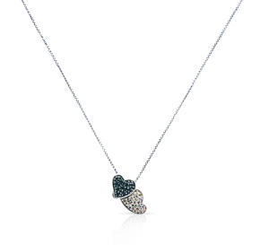 10kt White Gold Necklace with Double Heart Diamond Pendant