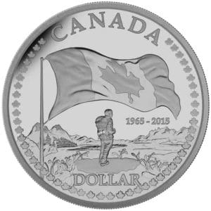 2015 $1 The Canadian Flag, 50th Anniversary Silver Dollar Proof Reverse