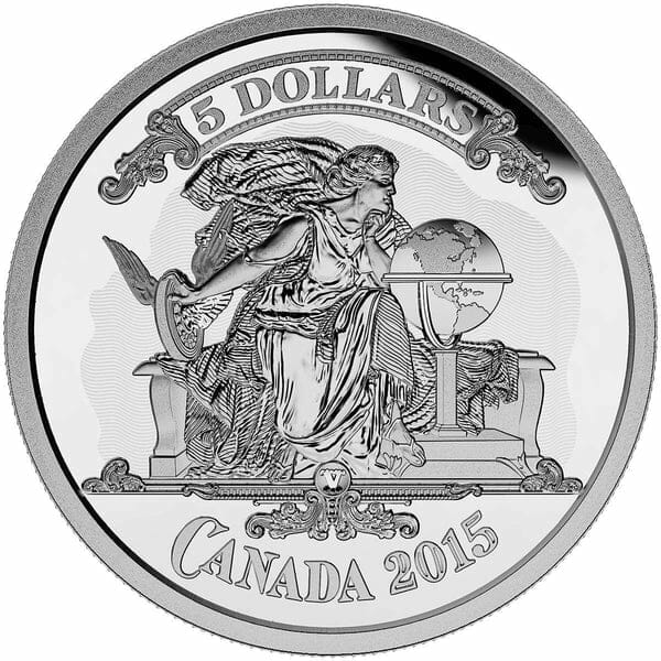 2015 $5 Canadian Banknote Vignette Silver Coin Reverse