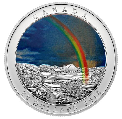 2016 $20 Radiant Rainbow Silver Coin Reverse
