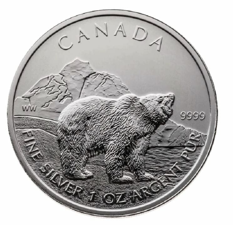 2012 $5 Grizzly Silver Coin Stamp Set Reverse