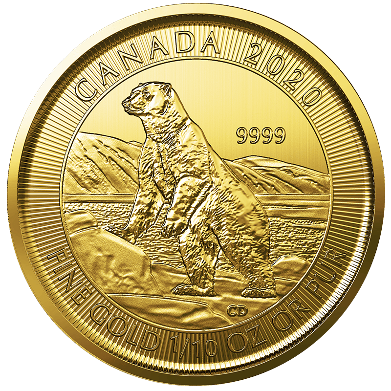 2020 1/10 oz Canadian Polar Bear Gold Coin Reverse