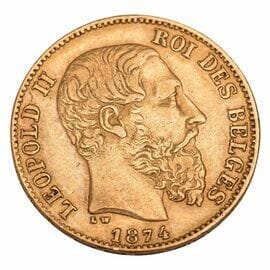 1870 Belgium 20 Francs Gold Coin Obverse