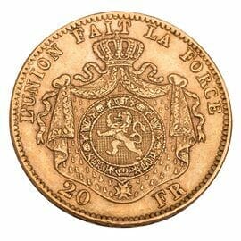 1870 Belgium 20 Francs Gold Coin Reverse