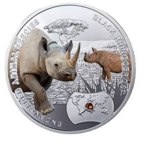 2014 $1 Black Rhinoceros Silver Coin - Endangered Animal Species - 0.999
