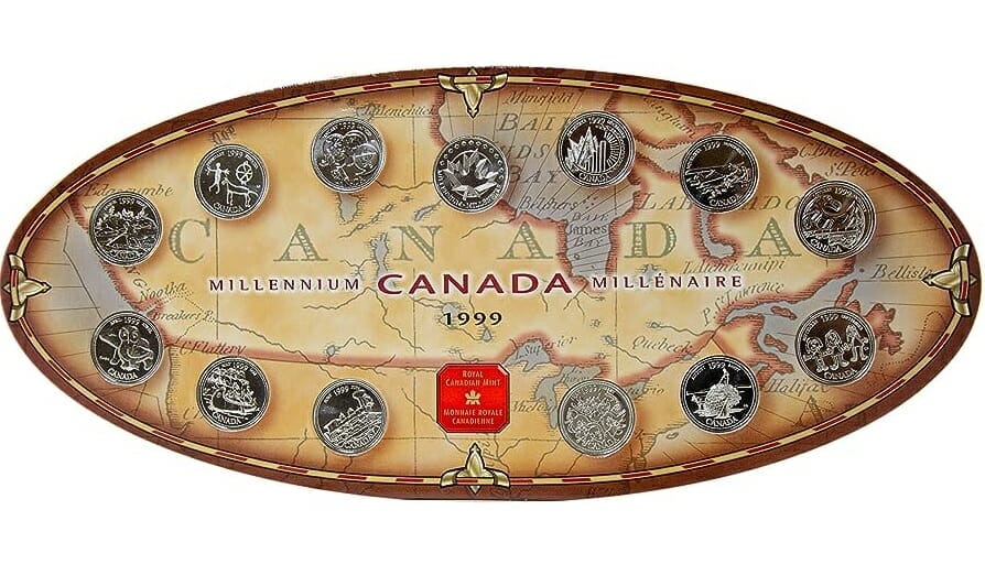 1999 25 Cent Canadian Millennium Quarters Brilliant Uncirculated 13 Coin Set