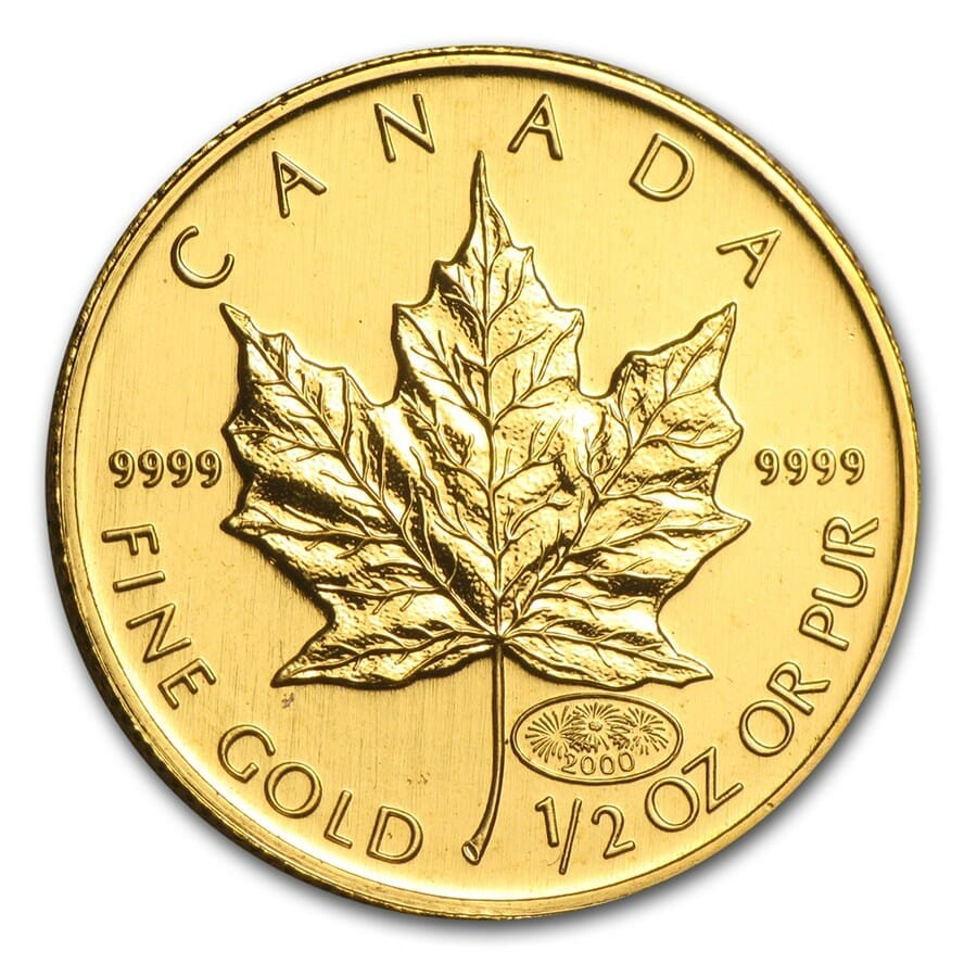 2000 Canada 1/2 oz Gold Maple Leaf BU Oval 2000 Privy Mark Reverse