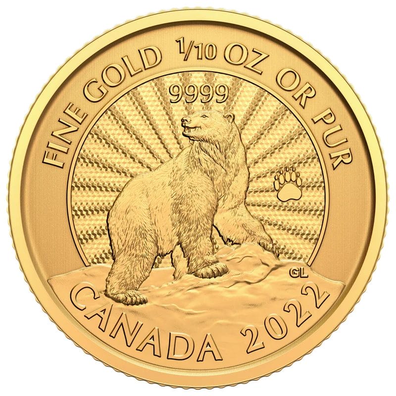 2022 1/10oz $5 The Majestic Polar Bear Gold Coin - 9999