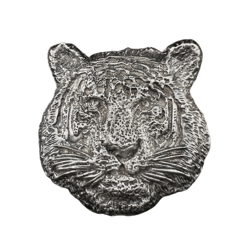 Tiger Face Silver Figurine