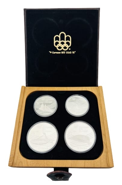 1976 Olympic Series VII 4-Coin Silver Proof Set (Leather & Wood Case)