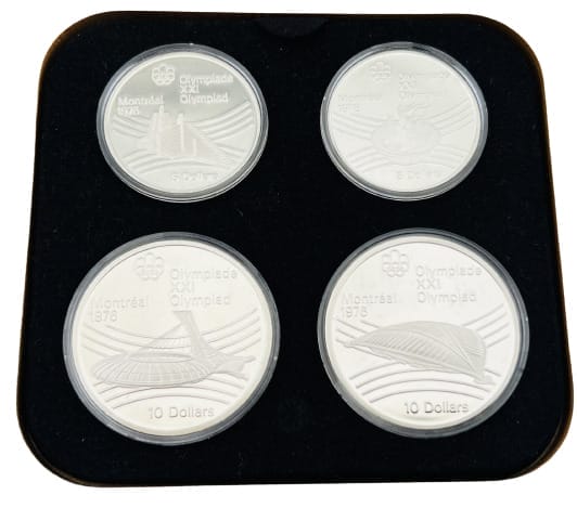 1976 Olympic Series VII 4 Coin Silver Proof Set Leather Wood