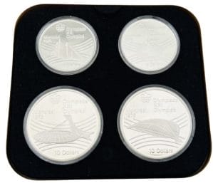 1976 Olympic Series VII 4-Coin Silver Proof Set (Leather & Wood Case)
