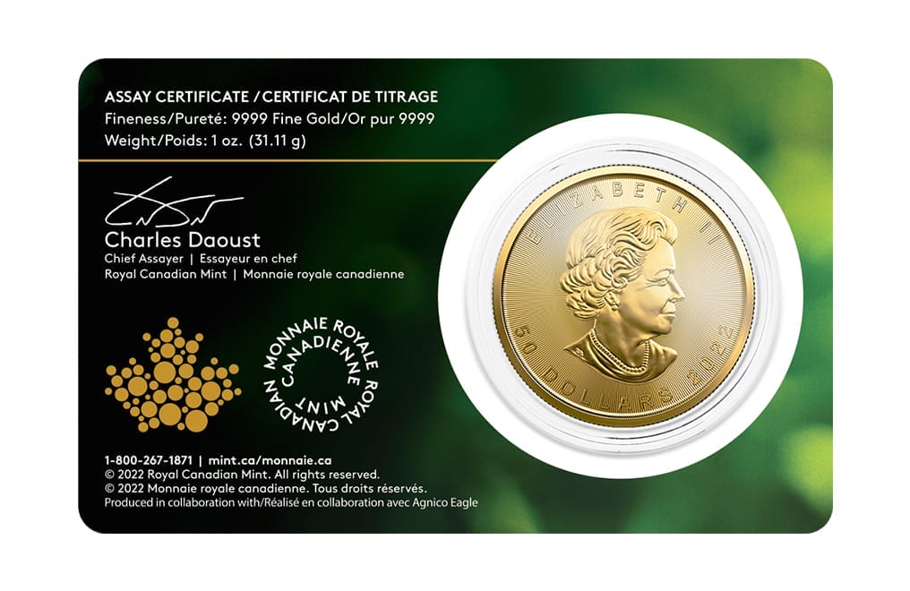 2022 $50 Gold Maple Leaf Coin 1oz (Single Sourced Mine: Meliadine Mine) - 9999