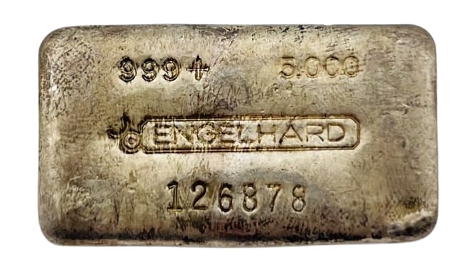 5 oz Silver Engelhard Bar 999+ - #126878 | 401Gold Inc