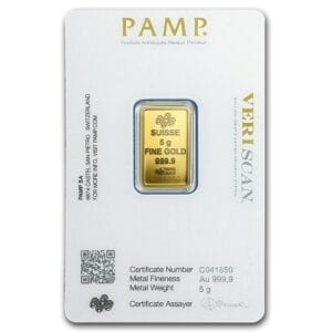 5 gram Pamp Suisse Lady Fortuna Gold Bar - Rear