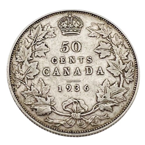 1936 50 Cent Canadian Silver Coin