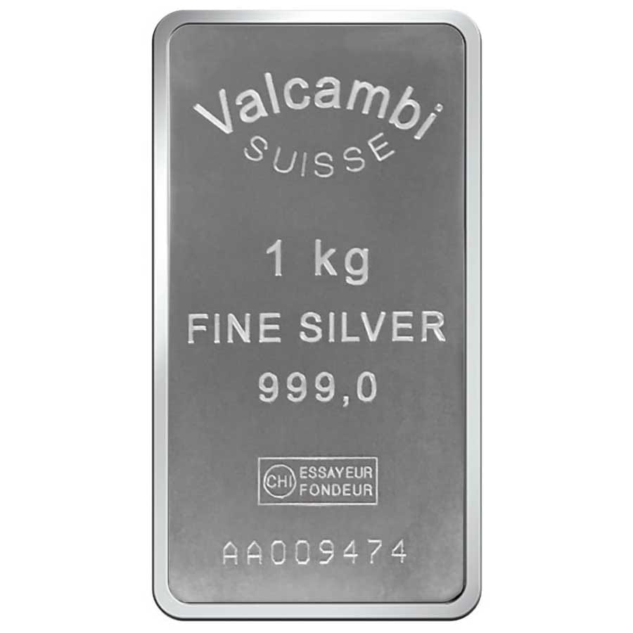 1 kg Valcambi Suisse Silver Bar - Front