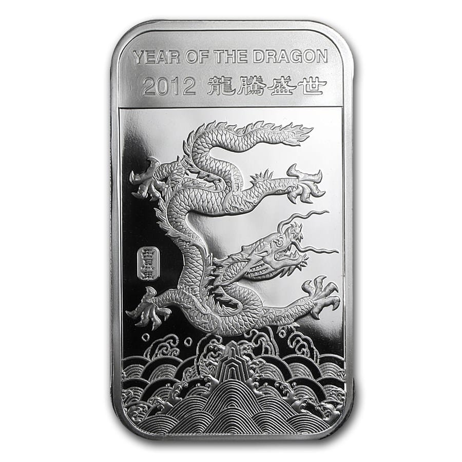 2012 1 oz Year of the Dragon Silver Bar - 999