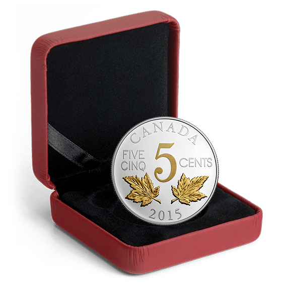 2015 5-Cent Legacy of the Canadian Nickel: The Two Maple Leaves Gold-Plated Silver Coin - 9999