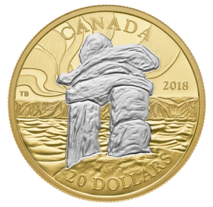 2018 1 oz $20 Inukshuk Gold Plated Pure Silver Coin