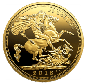 2018 $20 1908 Sovereign Gold Plated Pure Silver Coin Reverse