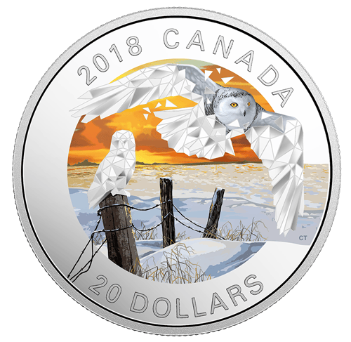 2018 $20 1 oz Geometric Fauna Snowy Owls Silver Coin