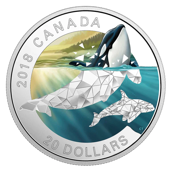 2018 $20 Geometric Fauna Orcas Silver Coin