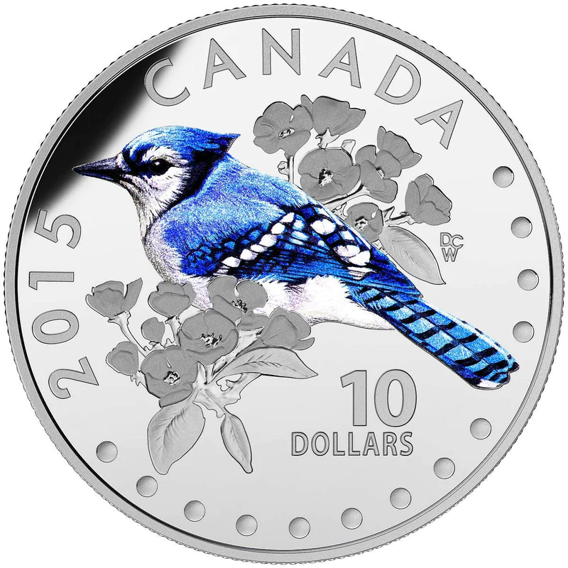 2015 $10 Colourful Songbirds of Canada: The Blue Jay Silver Coin - 9999