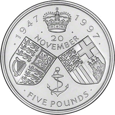 1997 5 Pounds Golden Wedding Commemorative Crown Silver Coin