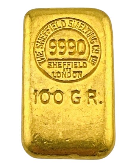 100 gram Vintage Gold Bar - Sheffield Smelting Co. London Hand Poured Gold Bar - 999