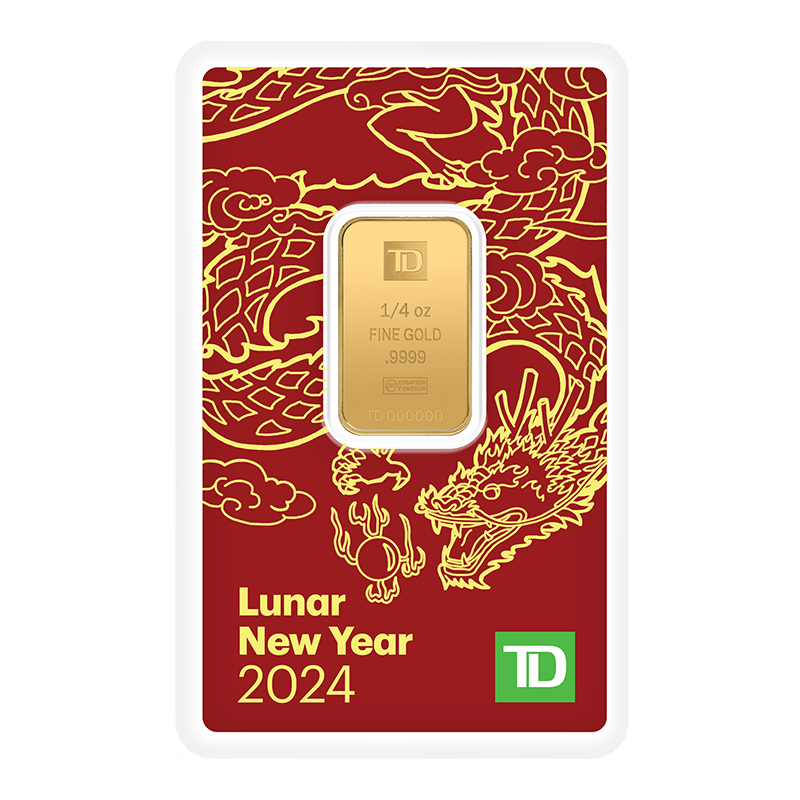 2024 1/4 oz Year of the Divine Dragon TD Bank Gold Bar - 9999